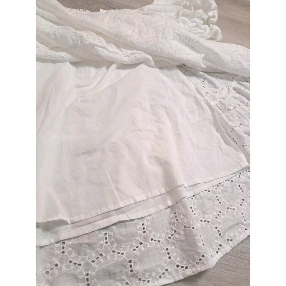 Bardot Womens 6 Babydoll Dress Sofia Eyelet Mini White Revolve Lace Off Shoulder - Picture 7 of 12